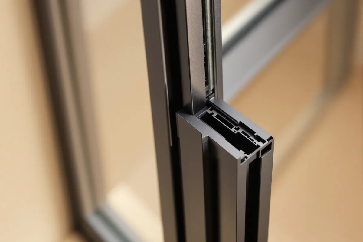 Profilé aluminium fin avec rupture de pont thermique visible posé à Braine-l'Alleud